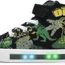 EUXTERPA Kids Toddler Sneakers Light Up Flashing Shoes Girls Boys Easy Fasten High Top Walking Canvas Sneaker (2 Big Kid, Green Dinosaur)