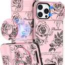 Buleens for iPhone 16 Pro Case 6.3 Inch - with Ring Stand & Camera Cover Aesthetic Cute Designed for Women Girls Girly Pretty Kawaii Roses Flowers Phone Case for iPhone 16 Pro Compatible with Magsafe