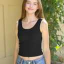 Girls Tank Tops Kids Athletic Ribbed Summer Sleeveless Crop Tops School Workout Running Sports Outfits Basic Camisole (Black)