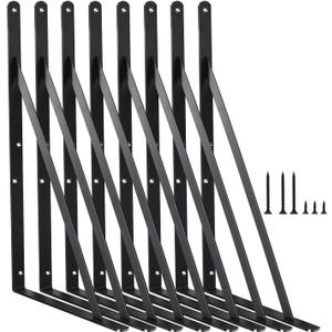 8 Pack L16 x H 10" Black Heavy Duty Shelf Brackets with Screws Metal Shelf Brackets Shelf Support Angle Brackets for Shelves L Brackets Heavy Duty Floating Shelf