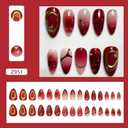 Wine Red Press on Nails Medium Almond Fake Nails Embossed Golden French Tip False Nails with Stars Designs Gradient Acrylic Nails Full Cover Handmade Press on Nails for Women DIY Manicure 30 Pcs