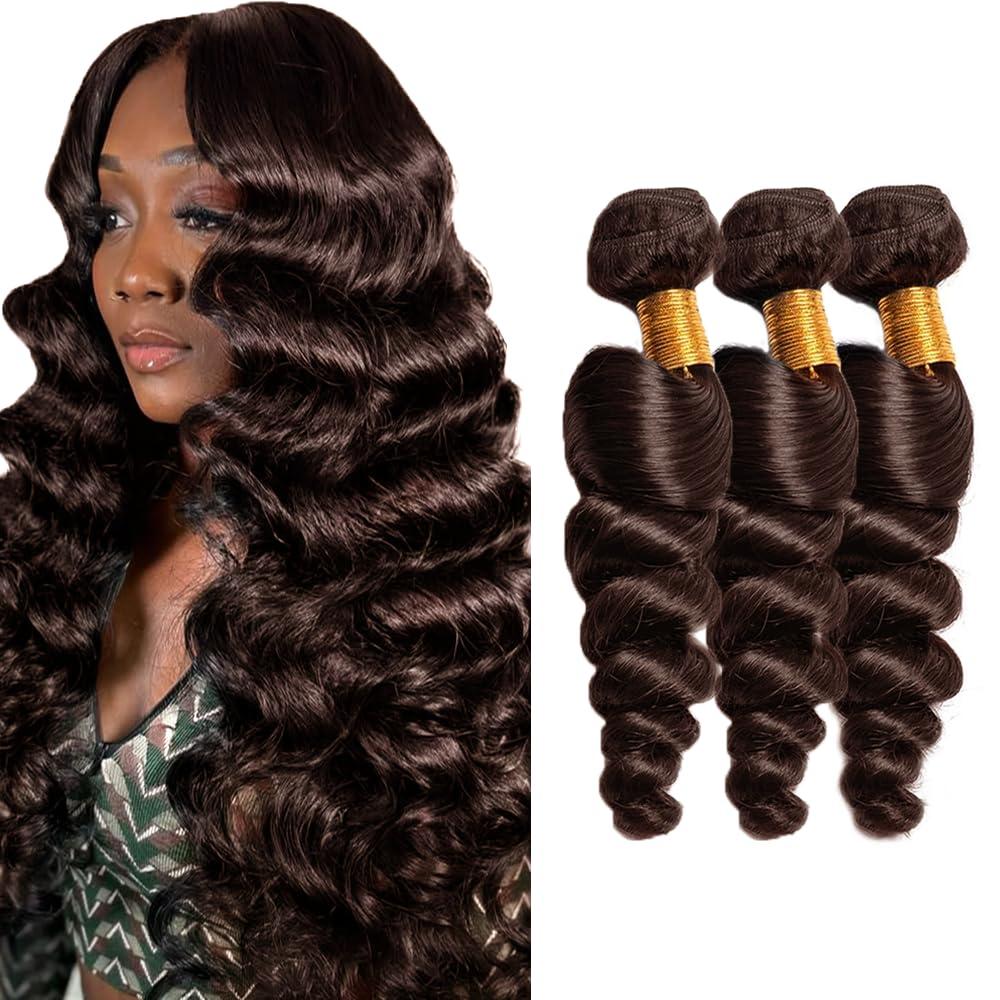 #4 Human Hair Bundles Brown Loose Wave Bundles Human Hair 14 16 18 inch Dark Brown Loose Deep Wave Bundle 300g