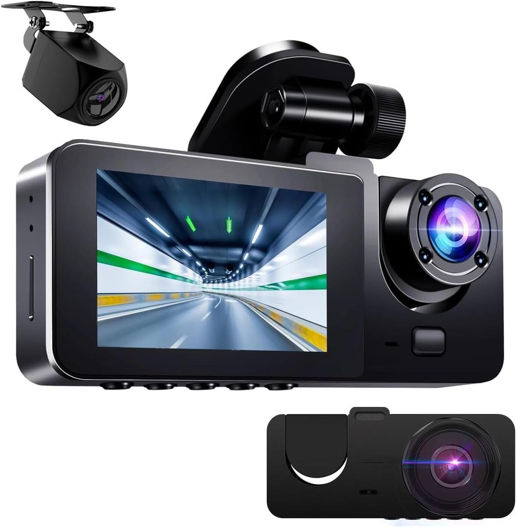 3 Channel Dash Cam,4K Dash Cam Front and Rear Inside, Dash Camera for Cars