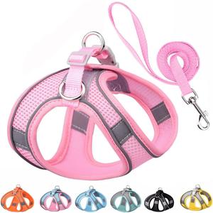 Small Dog Harness and Leash Set, No-Pull Puppy Harness for Outdoor Walking, Breathable Mesh Reflective Cats Vest for XXS Xs Small Medium Breed Pet Dogs, Pink, Small