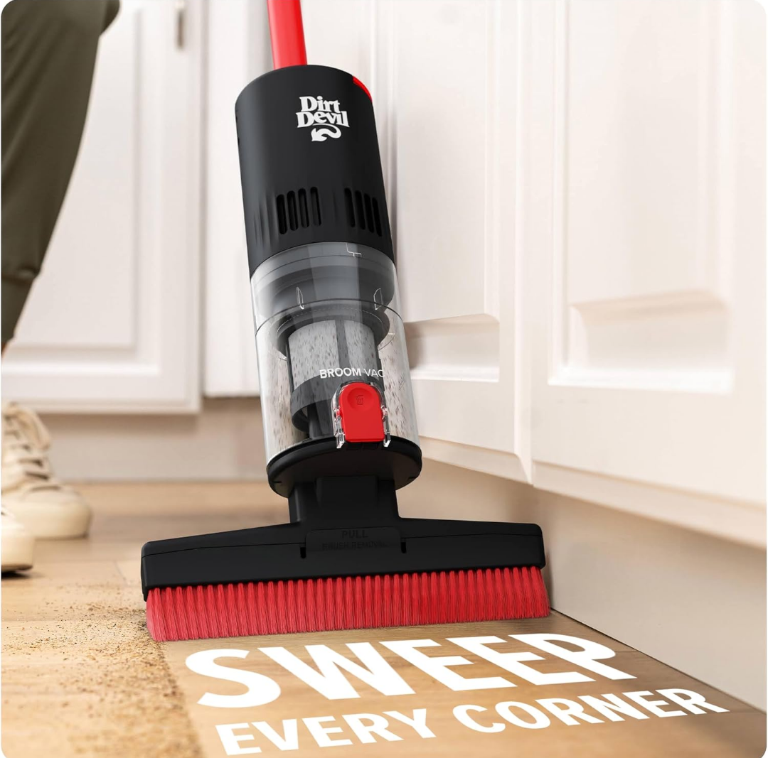 Dirt Devil Broom Vac Cordless Hard Floor Cleaner, Lightweight, Bagless, Rechargeable, Clean Every Corner, Nook, Cranny and Edge, Cordless Vacuum Cleaners for Home Use