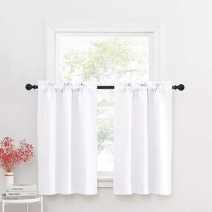 NICETOWN Pure White Short Curtains Window Drapes for Bathroom Energy Efficient Adjustable Rod Pocket Design Half Window Curtains for Kitchen/Cafe/Basement(1 Pair, 29 by 36 inches + 1.6 inches Header)