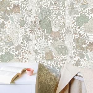 Forest Animal Wallpaper Peel and Stick Boho Contact Paper for Cabinets- Kids Bedroom Cute Self Adhesive Removable Wallpaper, Baby Nursery Wall Decals for Kids Contact Paper 17.3inW 197inL