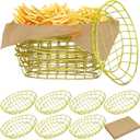 Hushee 12 Pcs Wire Bread Basket 9.5 x 6.2 x 2.2 Inch Oval Metal Dinner Roll Baskets for Serving Fruit Bowl Storage with 50 Sheets Deli Wrappers Paper for Kitchen Table Fast Food(Gold,9.5 x 6.2 x 2.2) (Gold)