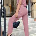 PRETTYGARDEN Women's One Piece Jumpsuits Dressy Casual Summer Short Sleeve Wrap V Neck Wide Leg Pants Romper Spring Clothes (Pink, S)