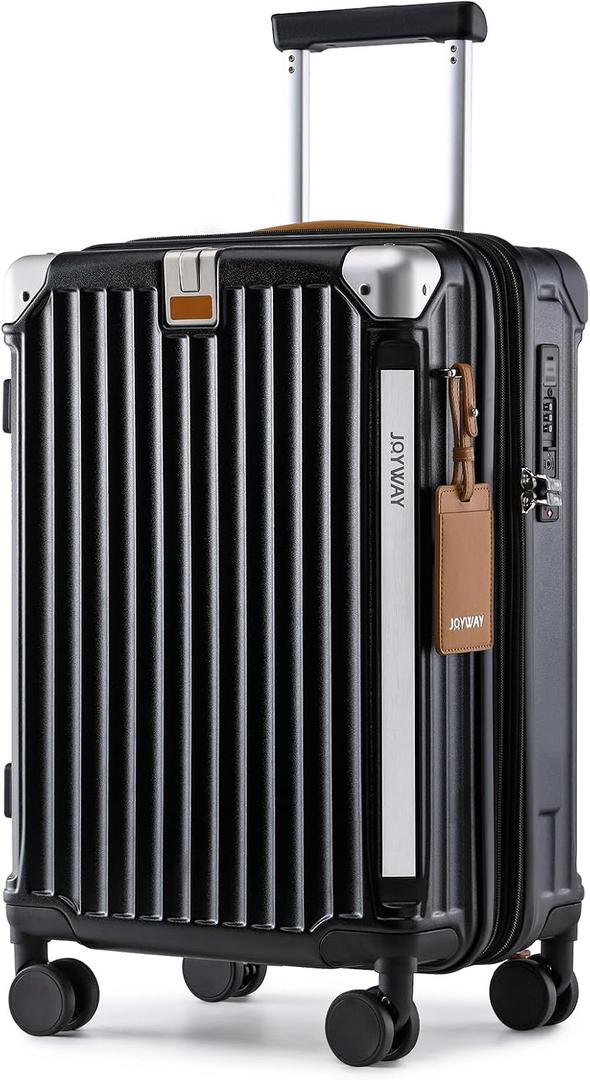 Joyway Carry On Luggage, Expandable Suitcase with Smart Cup Holder and USB Port, 20 IN Hardside Checked with TSA Lock Spinner Double Wheels, Black