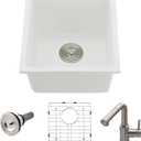 Undermount White Bar Sink, 16x16 Inch Small Granite Composite Wet Bar Sink with Faucet Combo Single Bowl Outdoor Quartz Undermount Sink for Island Station, Small Space