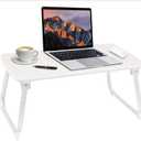 Axton Foldable Gray Medium Leather Lap Desk Table for Bed - Portable Workstation for Laptops and Tablets, Couch Sofa Chair Floor Adjustable 25.59x13.78x5.91in