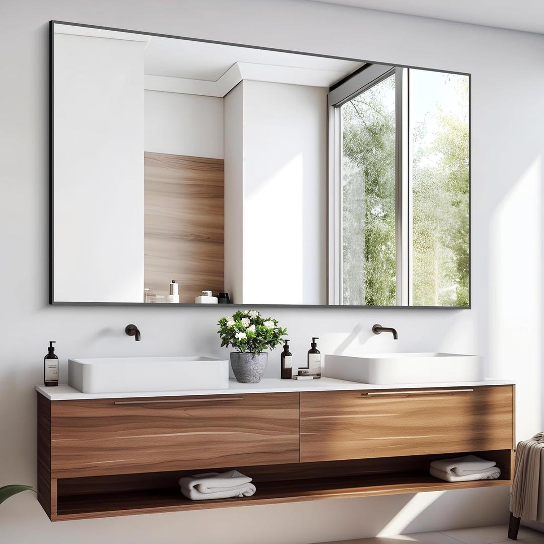 60x36 Inch Large Black Wall Mounted Mirror,Aluminum Framed Decorative Rectangular Bathroom Mirror for Wall Over Sink,Vanity Mirror for Bedroom Living Room Bathroom,Functional Oversized Mirror (60"L x 36"W)