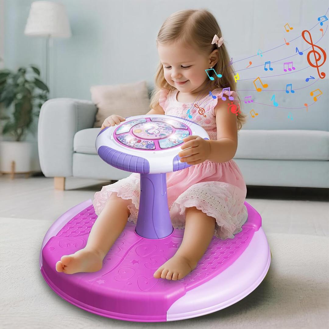 Sit and Spin Toys for Toddlers 1-3 Girls, 360 Toddler Spinning Seat with LED Lights and Music Christmas Birthday Gift for 1 2 3 Years Old Girl Sensory Toys Toddler Activities (Pink)