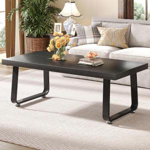 HSH Black Coffee Table, Industrial Wood and Metal Legs Center Table, Modern Minimalist Rectangle Cocktail Table for Living Room, Farmhouse Wooden Tea Table for Bedroom Home Office, Black Oak, 47 Inch