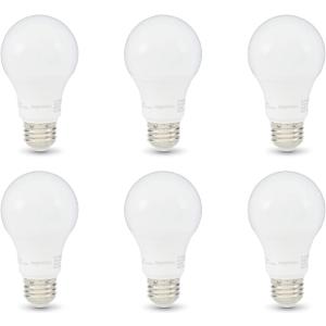 Amazon Basics A19 LED Light Bulbs, 60 Watt Equivalent, Energy Efficient 9W, E26 Standard Base, Soft White 2700K, Dimmable, 10,000 Hour Lifetime , 6-Pack