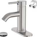 Brushed Nickel Bathroom Faucet, Greenspring One Hole Single Handle Bathroom Sink Faucets Modern Commercial Lavatory Vanity Sink Faucets with Cover Plate Pop Up Drain with Supply Line, Brass
