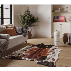 NativeSkins Faux Cowhide Rug 6'3" x 8'2" Brown Cow Print Area Rug for Living Room & Bedroom Non-Shedding, Flat-Lay, Pet-Friendly Faux Suede Grip Backing Vegan Western Farmhouse Decor