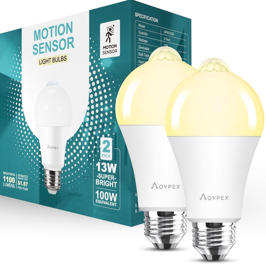 Motion Sensor Light Bulbs, 100W Equivalent Motion Activated Security Light Bulb, 2700K Warm White, Dusk to Dawn, E26 A19 LED Bulb, Auto On Off, Indoor Outdoor Lighting, 2 Pack Motion Sensor Light Bulbs, 100W Equivalent Motion Activated Security Light Bulb, 2700K Warm White, Dusk to Dawn, E26 A19 LED Bulb, Auto On Off, Indoor Outdoor Lighting, 2 Pack