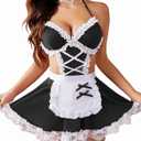 Avidlove Sexy Lingerie for Women Cosplay Lingerie Set Contrast Lace Maid Costume Set Black L