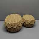 Juexica 2 Pcs Scalloped Rattan Baskets, Baby Diaper Caddy, Woven Rattan Wicker Storage Baskets with Lid for Nursery Storage Diaper Organizer Bathroom Decor (Natural,Small,Medium)