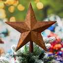 MorningRo 9 Inch Rusty Christmas Star Tree Topper Rustic Star Farmhouse Christmas Tree Topper Vintage Metal Xmas Tree Top Star for Home Indoor Outdoor Decorations