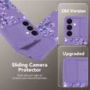 PERRKLD for Samsung Galaxy S24 Case with Slide Camera Cover, [Cute Purple Lavender Floral Flowers Print] Hard Protective Shockproof Cover for Women Girls (for S24)- Purple Lavender