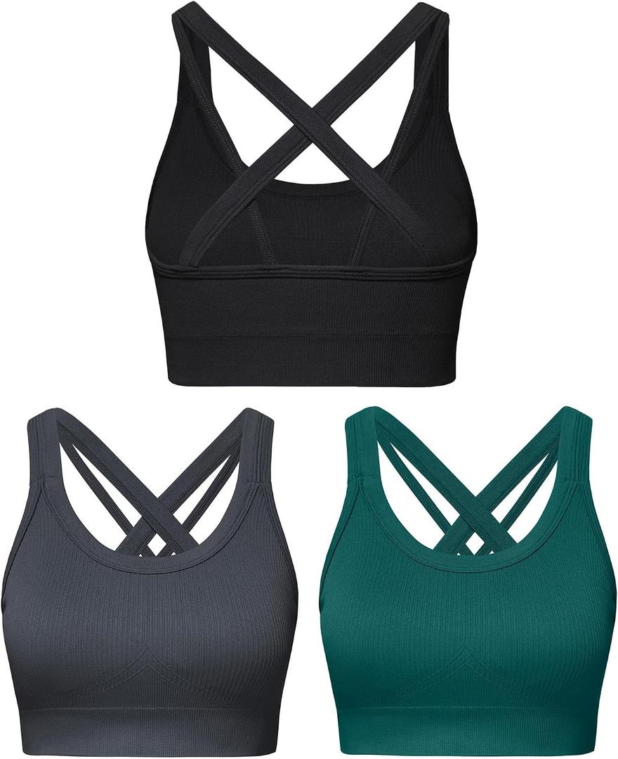 Sports Bras for Women HIigh Support, Criss-Cross Back Padded Strappy High Impact Sports Bras for Women Large Bust (Green, S)