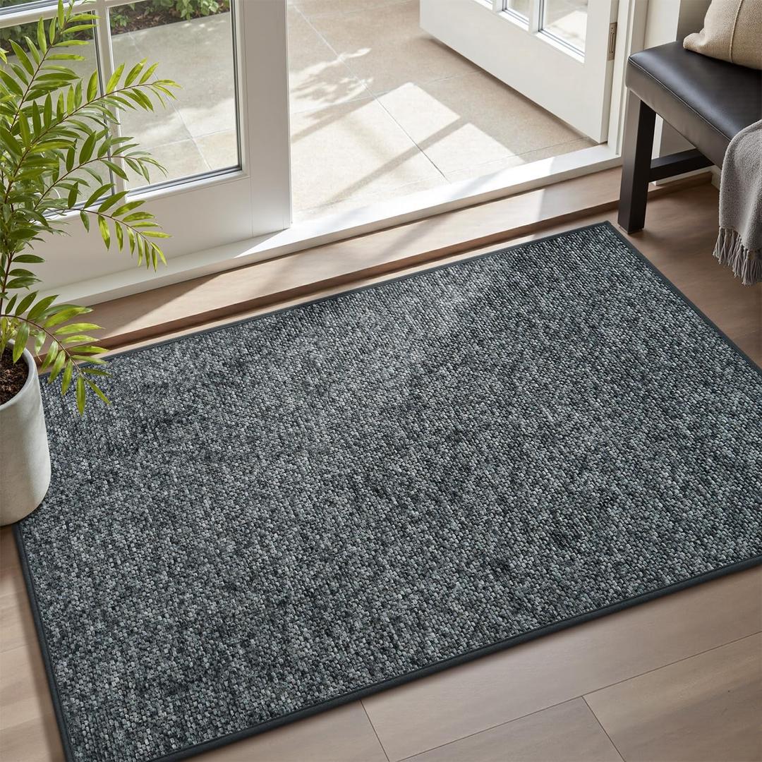 MontVoo Door Mat Indoor Entrance Doormat, Absorbent Durable Rubber Non Slip Front Door Mat for Inside Entry Entryway Dirt Trapper Welcome Mat, Darkgrey 17''x30''