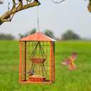 Mealworms Bird Feeders for Bluebirds - Metal - Huge Caged Squirrel-Proof Bird Feeders with 2 Cups, DIY Wild Bird Feeders Outdoor Hanging (Brown), Attract Wild Birds, 2lbs Seed Capacity+1 Mealworms Cup