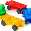 Magnetic Tiles Cars Construction Set - 4 PCS Magnetic Tiles Magnet Bricks Truck Sensory Toys, Educational Magnet Cars Set Building Blocks for 3 4 5 6 7 8+ Year Old Girls Boys