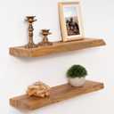 Marsmiles 24 inch Floating Shelves for Wall Elm Wood Live Edge Shelves|Rustic Wall Shelves with Invisible Heavy-Duty Bracket for Bathroom Living Room Kitchen|Natural, 2 Pack