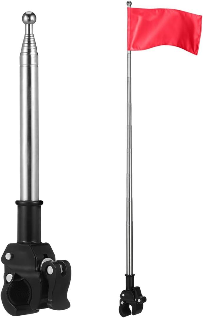 DECHOUS 2Pcs Telescoping Bicycle Safety Flag Pole: 51 Inch Stainless Steel Bike Flagpole Mount Holder for Motorcycle Golf Cart Wheelchairs ATV Dirt Bike Trailers Cycling Accessories