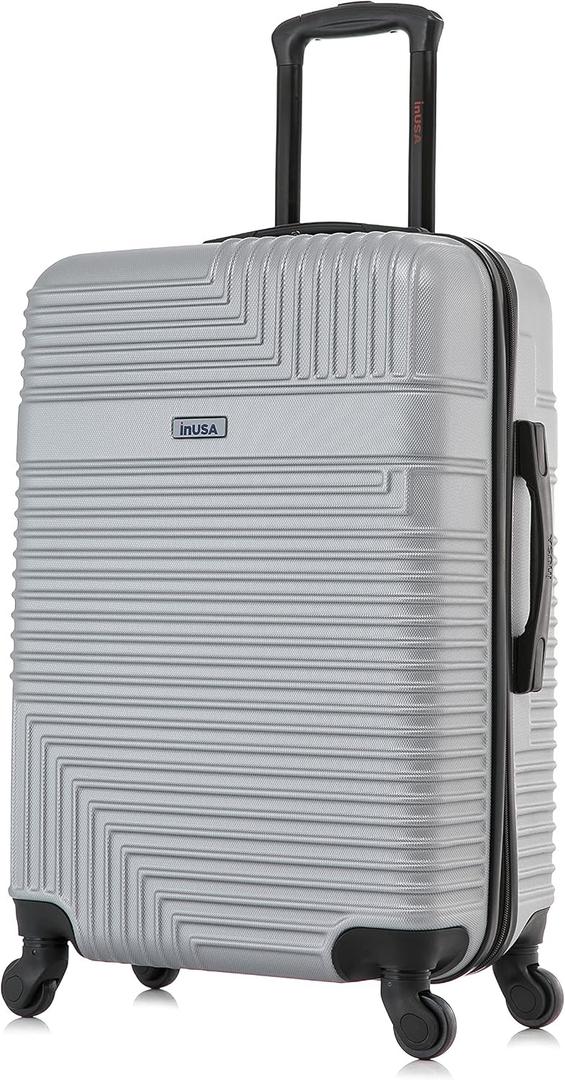 InUSA RESILIENCE Luggage with Spinner Wheels | Durable Lightweight Hardside Suitcase, Spacious Travel Bag with Handle and Trolley | 24-Inch Medium Checked Luggage | Silver