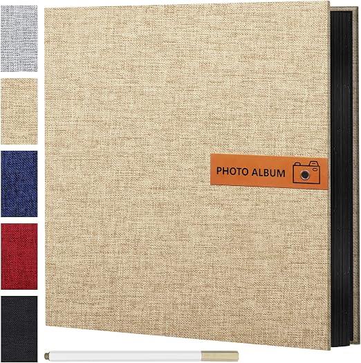 Self Adhesive Photo Album, Adkwse Photo Album for Self-Design, Album Photo Books DIY Scrapbook Large of 60 Black Pages, Linen Cover Photo Book for Families, Weddings (27x28cm) (Brown2)