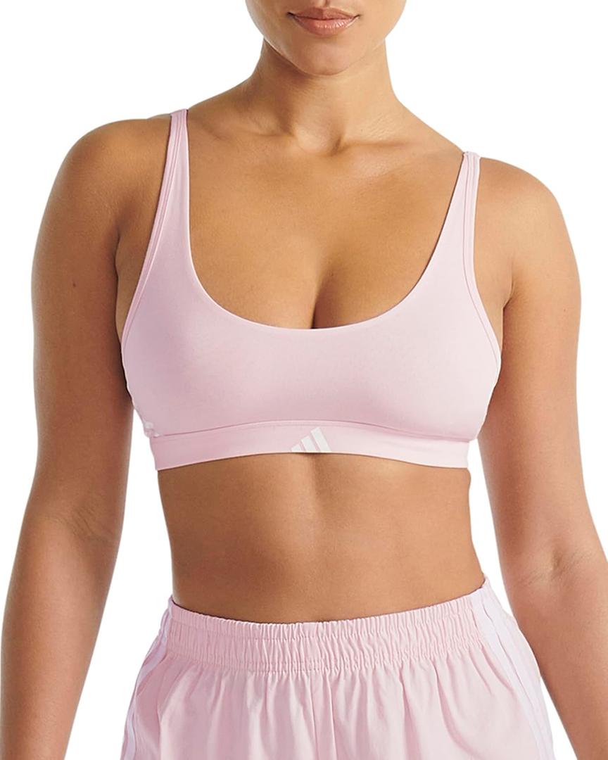 adidas Women's 3 Stripes Active Essentials Cotton Scoop Bralette with Removable Cookies (X-Large, Clear Pink)