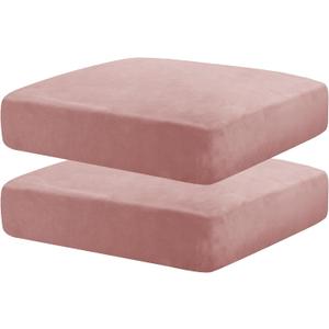 MAXIJIN Velvet Stretch Cushion Covers Couch Cushion Slipcovers Loveseat Sofa Cushion Covers for Individual Cushions with Elastic Bottom (2 Piece Loveseat Cushion Covers, Dusty Pink)