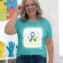 YZMI in April We Wear Blue Autism Awareness Shirt Rainbow Short Sleeve Pattern Tops Bleached L