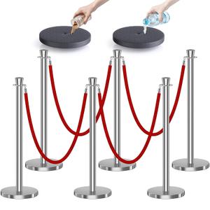 kaiyomi 6Pcs Stanchions and Velvet Ropes, Crowd Control Barriers (Silver)
Water or Sand-Fillable Base, 5 Feet Velvet Ropes and Posts Poles for Red Carpet Formal Occasions