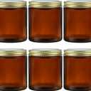 ELAORY 6 Pack 8Oz Glass Jars with Lids, Amber Glass Jars with Lids, Small Glass Jars for Canning, Food Storage, Spices, Liquids, Herbs, Homemade Cosmetics, Leak Proof & Dishwasher Safe Candles Jars