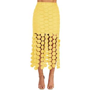 Cicy Bell Womens Hollow Out Maxi Skirts Summer High Waisted Boho Fringe Hem Skirt Beach Vacation Outfits Yellow