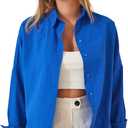 BIG DART Oversized Button Down Shirts for Women, Dressy Casual Long Sleeve Blouses Summer Tops Tunics (Medium, Royal 38)