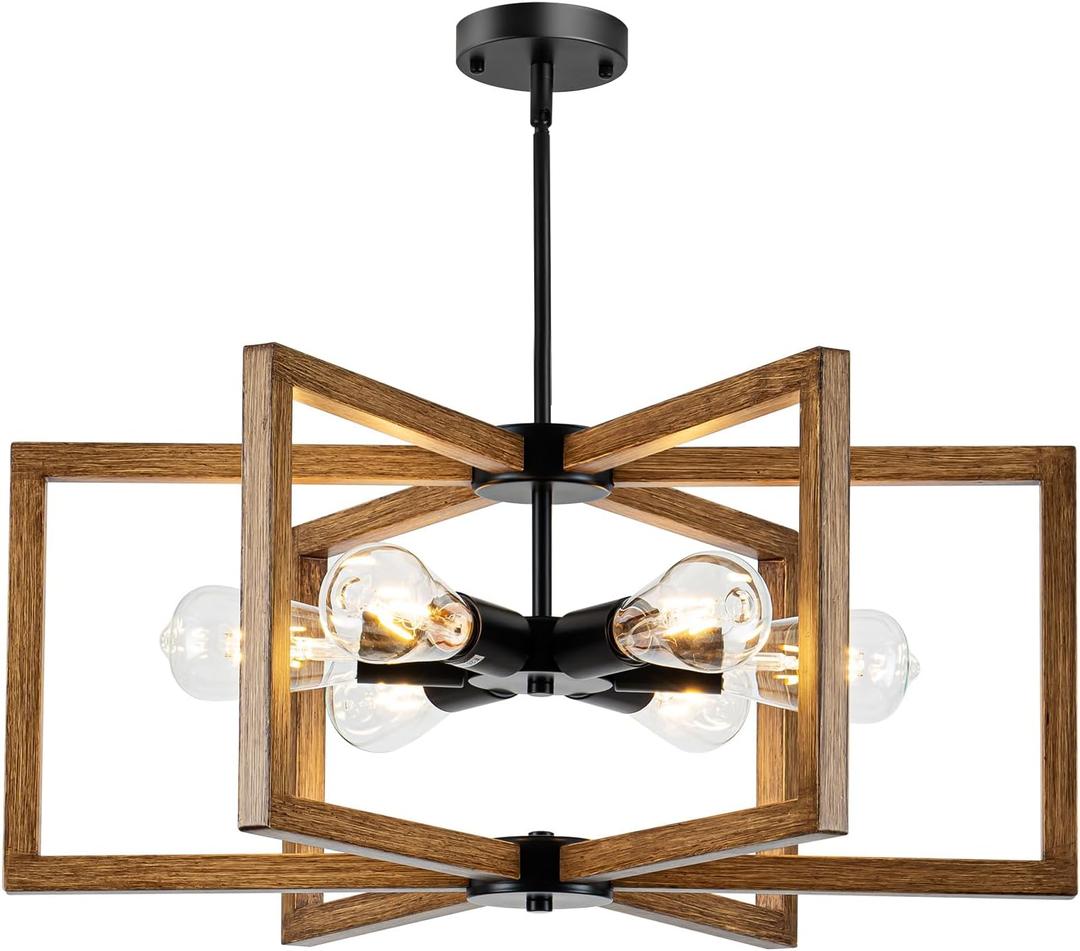 6 Light Farmhouse Chandelier, 23.62" Modern Chandelier for Entryway with Wooden Finish Industrial Rustic Hanging Pendant Light for Bedroom,Kitchen,Foyer,Living,Dining Room Lighting Fixtures 6 Light Farmhouse Chandelier, 23.62" Modern Chandelier for Entryway with Wooden Finish Industrial Rustic Hanging Pendant Light for Bedroom,Kitchen,Foyer,Living,Dining Room Lighting Fixtures