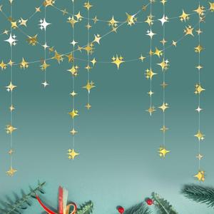 Glitter Gold Four-Angle Star Paper Garland Banner Dcor 40 Feet Gold Twinkle Star Hanging Bunting Banner Backdrop for Wedding Baby Shower Birthday Graduation Disco Party Decorations