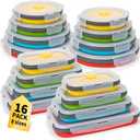 Collapsible Food Storage Containers with Lid & Air Vent, 16 Pack, 8 Rectangular + 8 Round, Annaklin Foldable Silicone Lunch Containers Collapsible Bowls Set, Microwave Freezer Dishwasher Safe, 4-Color
