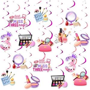 Balterever Little Miss Threenager Birthday Decorations for Girls Pink Purple Little Miss Threenager Birthday Hanging Swirls Makeup 3rd Birthday Decorations for 3rd Birthday Party Supplies