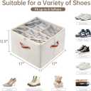 INSTY Shoe Organizer for Closet, 2 Pack Foldable Shoe Storage Containers, Fits up to 16-32 Pairs, Adjustable Dividers for Shoe Organizer, Fabric Shoe Storage Bins with Clear Cover, Beige