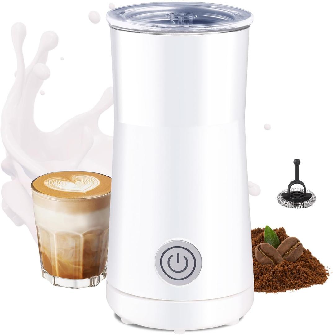 Huogary Milk Forther Simple Milk Frother and Steamer 2-in-1 Milk Steamer with Hot Milk Foam and Hot Milk for Latte, Macchiato, Cappuccinos, White Medium