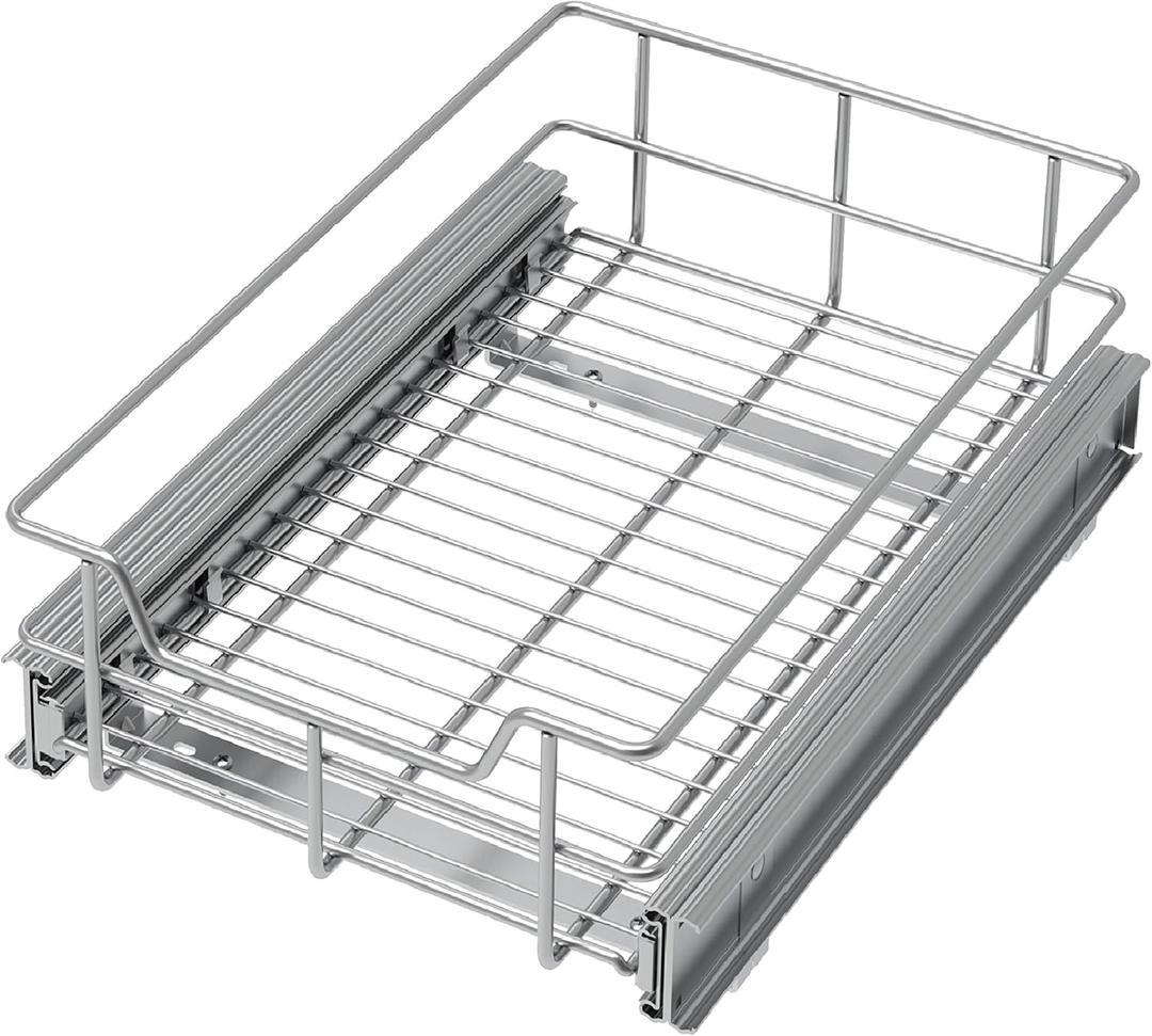 Pull Out Cabinet Organizer 11" W X 22" D, Slide Out Drawers For kitchen organizers and storage, Pull Out Drawers For Cabinets Capacity Heavy Duty Caddy, Cabinet Shelves Chrome-Plated, Bathroom Pantry (11W x 22D, 1 Tier)