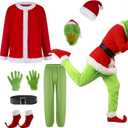 Adrinfly 7pcs Christmas Big Monster Santa Suit for Adult Green Deluxe Santa Costume With Mask (XX-Large)